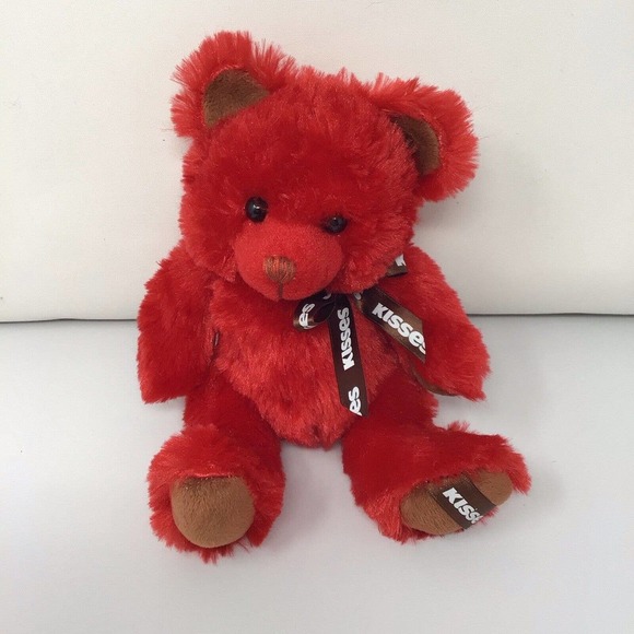 Galerie Hershey's Kisses Red Bear 9" Plush Brown Ribbon Stuffed Animal Toy - Picture 2 of 7